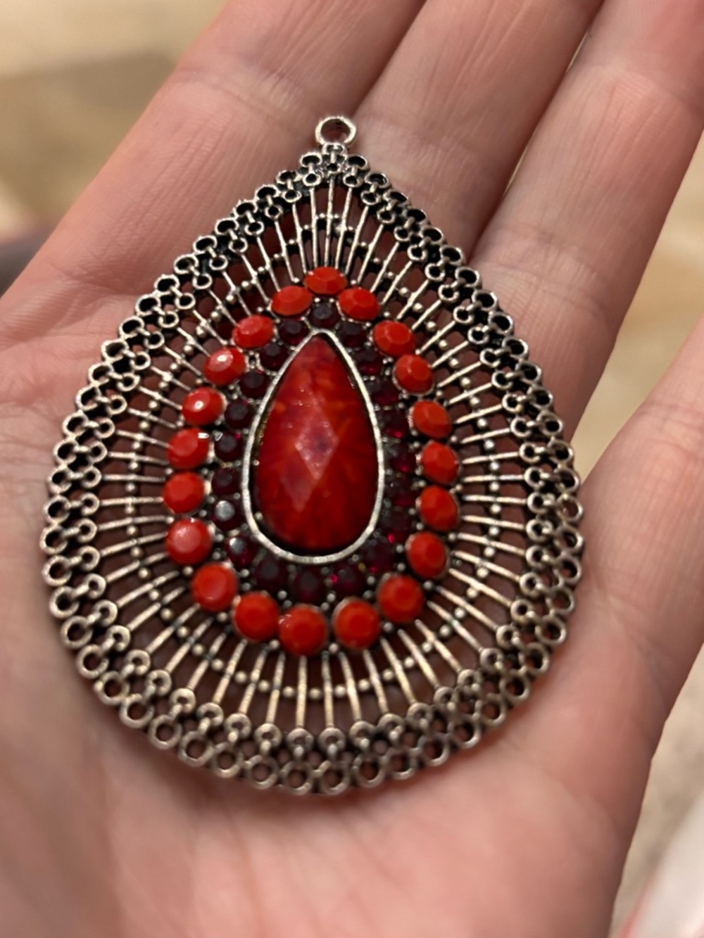 Red Teardrop Filigree Pendant - Women Jewelry